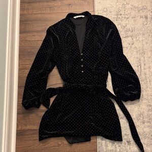 Zara Black Velvet Dress with Gold Accents